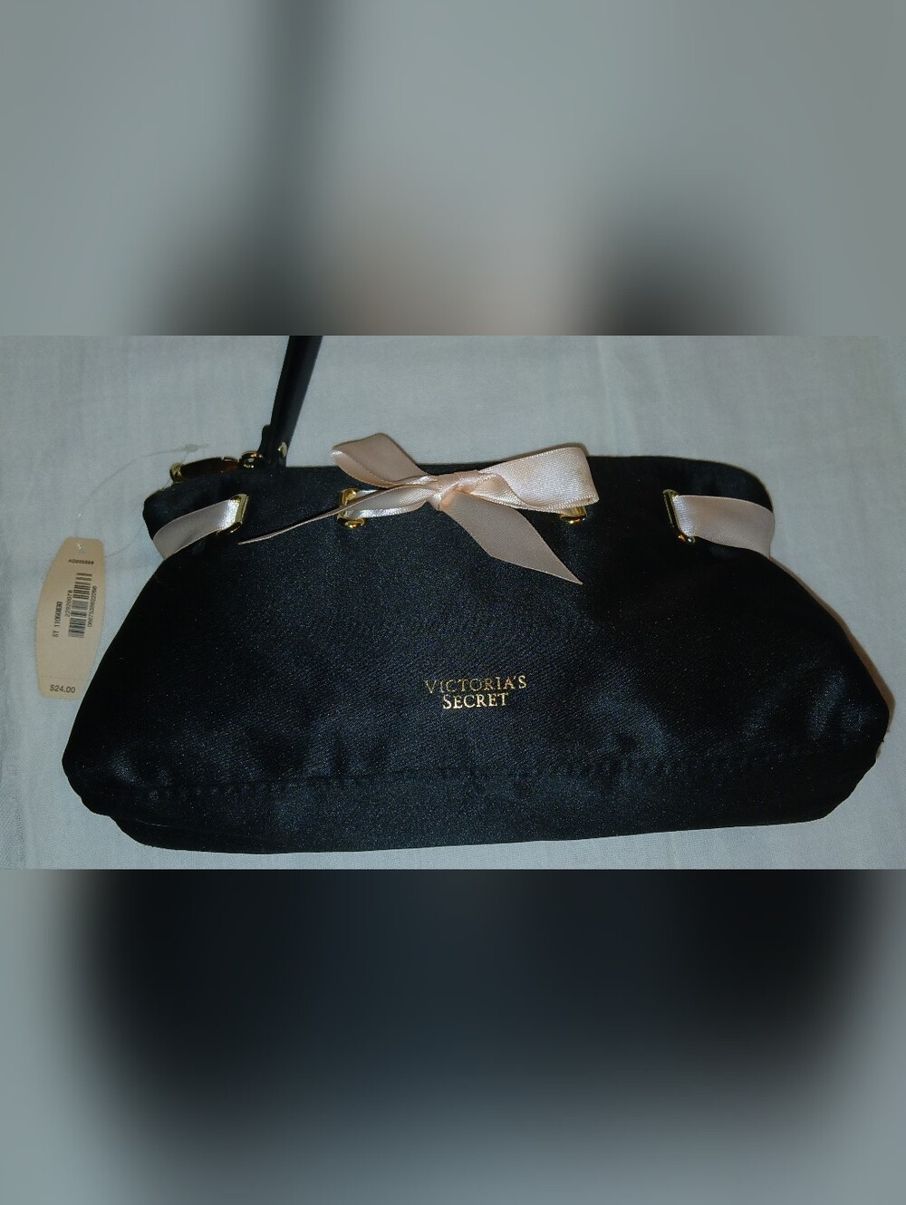 Victoria's Secret Black Satin Whistling with Pink Bow